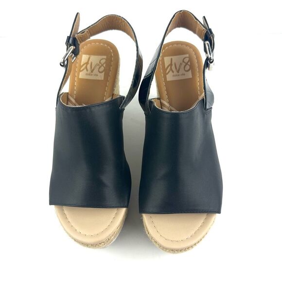 Dolce Vita DV8 Black Faux Leather Open Toe Wedge Sandals Ankle Strap Sz 6 - Picture 3 of 11